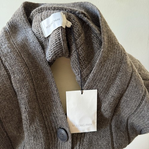 Mijeong Park Cardigan Womens Small Brown Long Sleeves Wide Ribbed-Knit Short Top - Picture 5 of 8