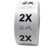 Retail Apparel White Round Clothing Size Stickers Adhesive Labels 2X Roll