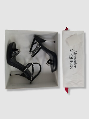 $1150 Alexander McQueen Women Black Punk Stud Heel Sandals