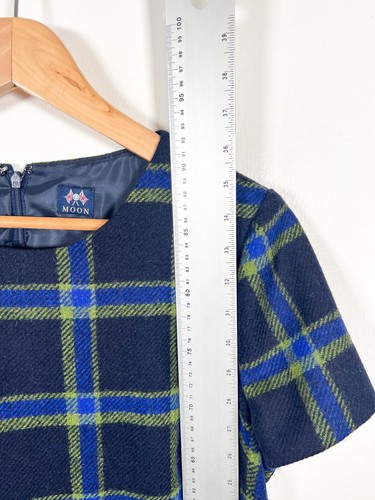Hobbs Dress Size 12 Blue Green Moon Tweed Riley Plaid Check Wool Lined Shift - Picture 7 of 10