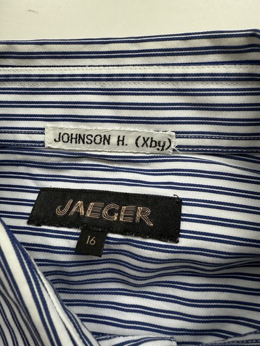 Jaeger Blue Shirt Long Sleeve 100% Cotton Striped Shirt Size 16 Mens - Picture 3 of 11
