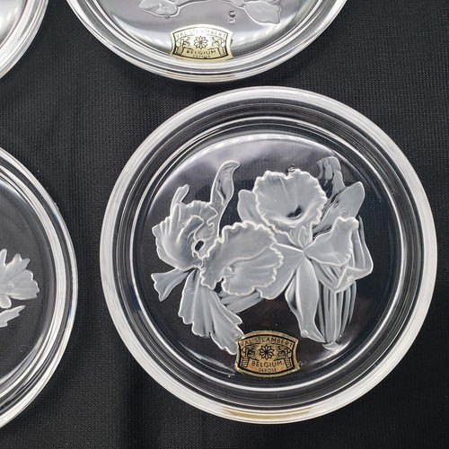 Vintage Val St. Lambert Frosted Reverse Intaglio Flower Crystal Coaster Set Exc. - Picture 6 of 12