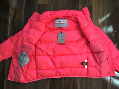 Hunter Original Damen Puffer Jacke Mantel mit Kapuze Neon Pink Gr. XS - Bild 8 von 12