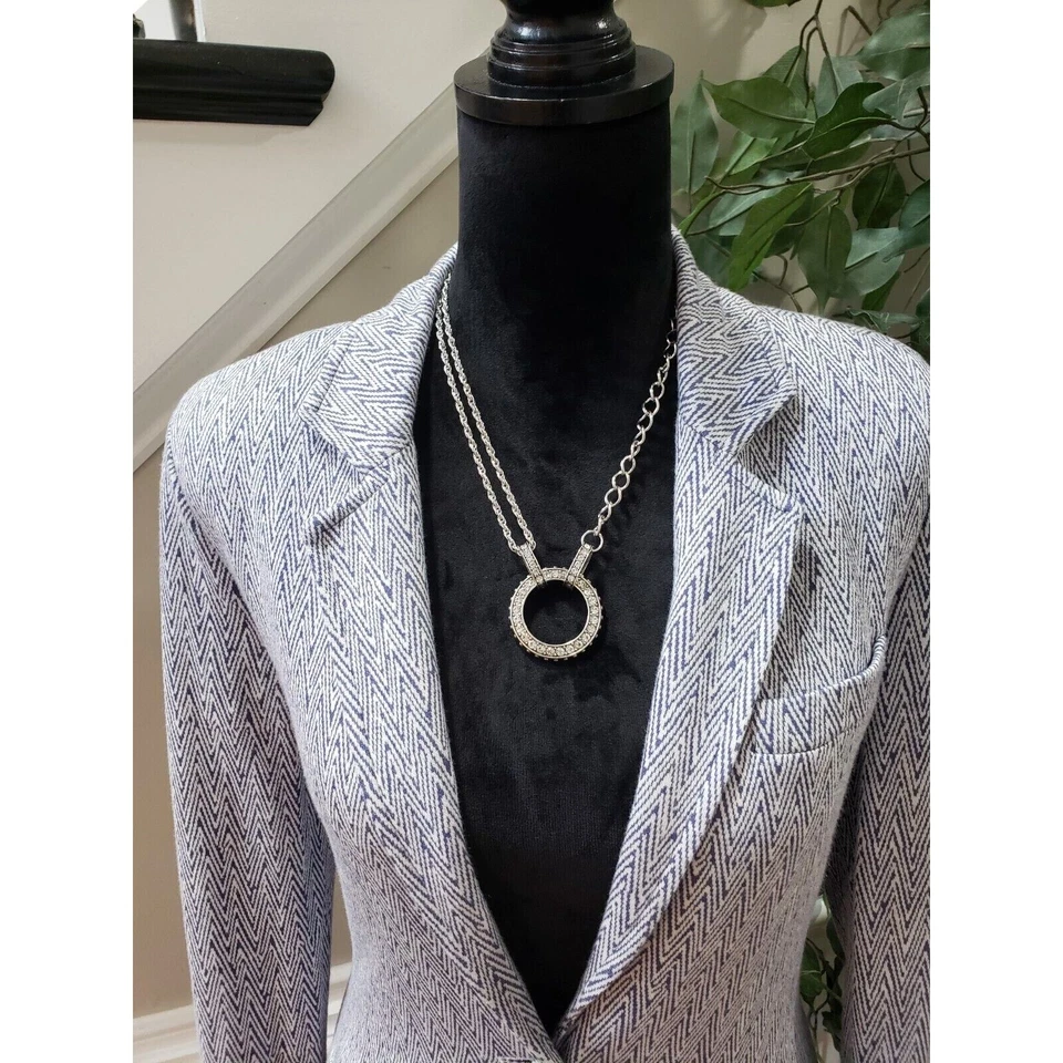 Blazer Tart Para Mujer Azul y Blanco Modal Manga Larga Informal Botón Delantero Talla XS Foto 2 de 4