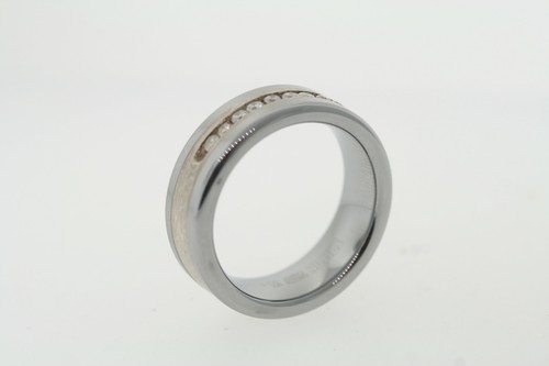 Triton 8mm Tungsten & Sterling Silver .25ctw Diamond Square Edge Band Ring - Picture 11 of 12