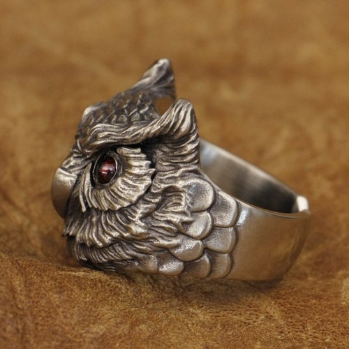 Cupronickel Owl Red CZ Eyes Mens Ring Biker Punk Jewelry CP261A US 7~15 BZ - Picture 6 of 29