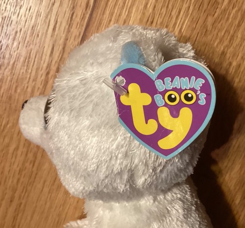 Ty TUNDRA Oso Polar Beanie Boo 6" - Ojos Sólidos, Etiqueta Corazón Púrpura (arrugado) - Imagen 4 de 6