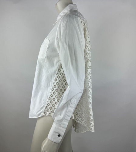 Cinq À Sept Castor Spitzenbluse hinten Damen XS EUC Langarm Tasche Baumwolle Shirt - Bild 4 von 17