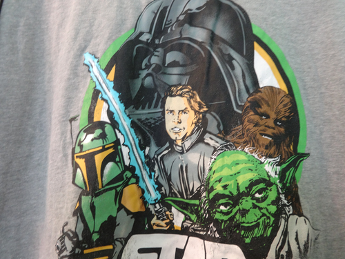 STAR WARS MENS XL TEE SHIRT GRAY GRAPHIC LUKE MANDO DARTH VADER CHEWY YODA GUC - Picture 4 of 9