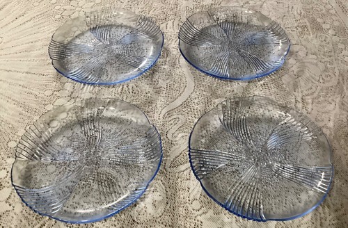 Set of 4 LIBBEY Harmony Blue Glass Floral Leaf Design Salad/Dessert Plate 7.5” - Picture 7 of 9