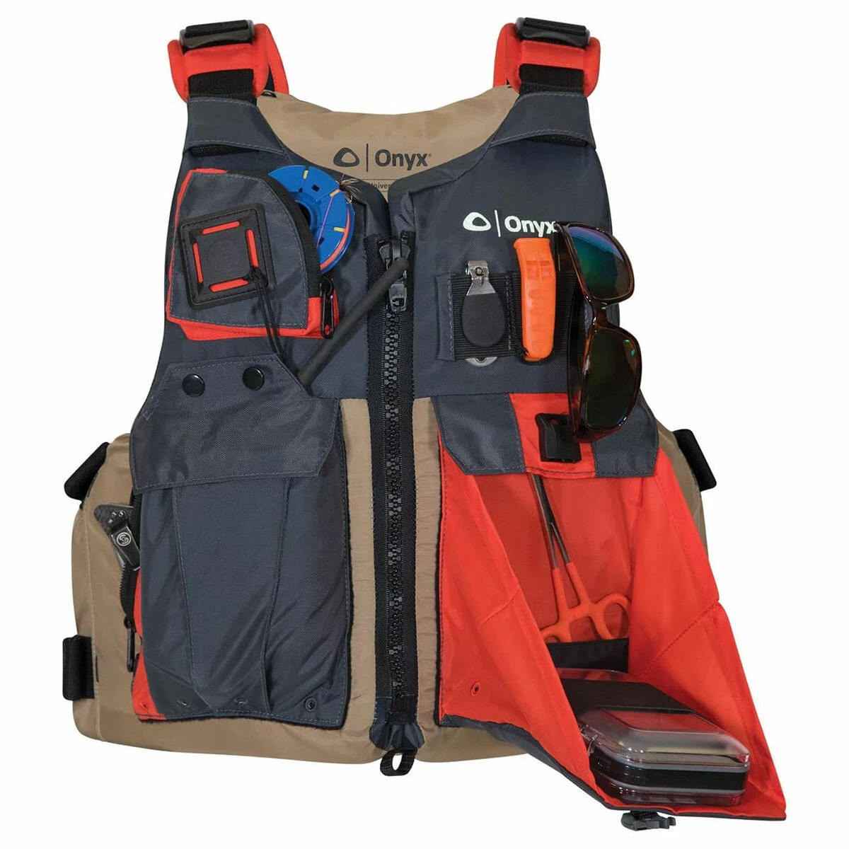 Onyx Kayak Fishing Adult Oversize Life Jacket Vest, Tan/Black, Absolute Outdoors