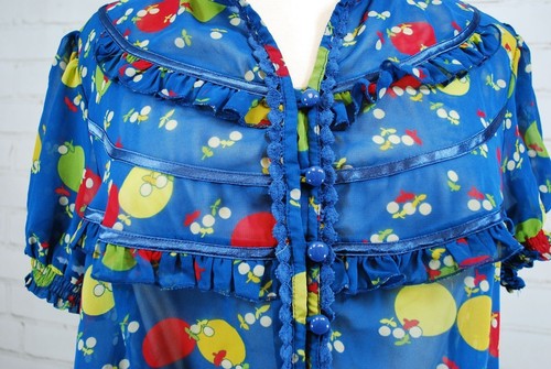 Kimchi & Blue Urban Outfitters Sheer Blouson Shirt Top Short Sleeve Blue Print L - Picture 5 of 10