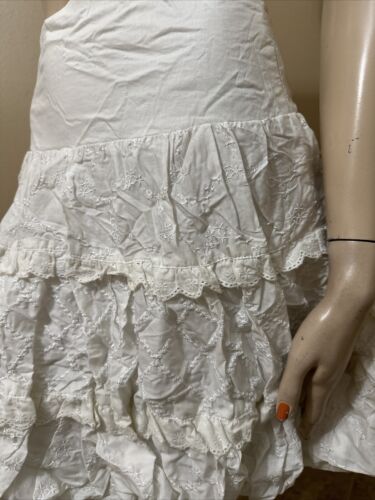 Women’s White Cotton Casual Summer Embroidered Ruffle Lined Lacing Size L Skirt - Picture 13 of 21
