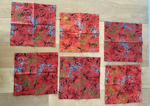 Napkins Set Of 6 Rust Orange Black Blue Green - Picture 6 of 6