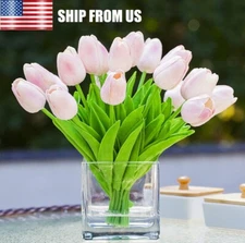 20× Pink Artificial Tulip Fake Flowers Real Touch For Wedding Home Decor Gift US