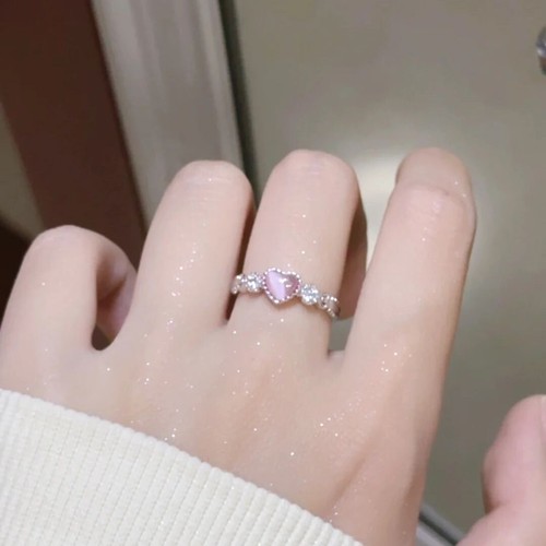 Womens Heart Pink Opal Ring Silver Rings Wedding Bridal Party Jewelry Crystal - Bild 8 von 11