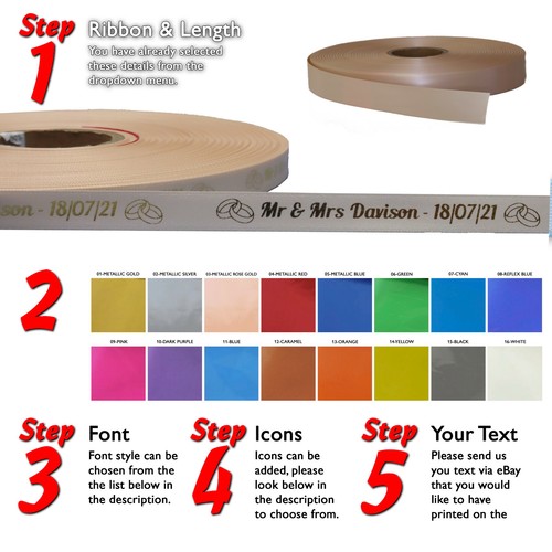 PERSONALISED 25mm RIBBON - PRINTED FOIL - SATIN - Birthdays Anniversary Parties - Picture 27 of 28