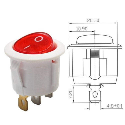 250v 6A round red 3pin spst boat white rs601 rocker switch RS601C-1020011RW 1pcs - Picture 3 of 5