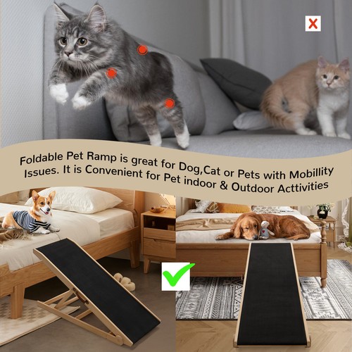 Rampa de escalera ajustable plegable de madera para mascotas gatos perros escalones para cama coche S M L XL - Imagen 30 de 41