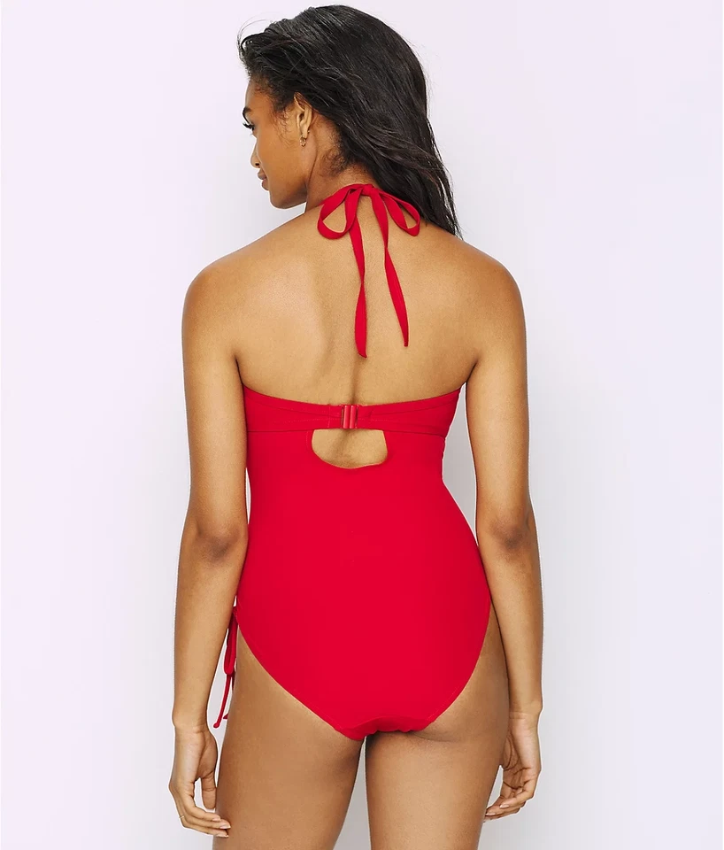 Traje de baño Miss Mandalay ROJO RUBÍ Icono Halter Plunge de una pieza, EE. UU. 32G, REINO UNIDO 32F Foto 4 de 4