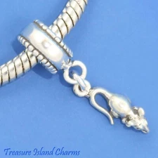 Mouse Rat 925 Solid Sterling Silver European Bead Dangle Charm Euro