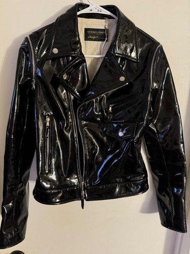 Women Donald J. Pliner" patent leather zip up shinny M/C jacket. Size Sm. - Picture 4 of 4