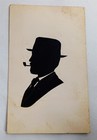 Antique Cut Paper Silhouette Man with Smoking Pipe Vintage