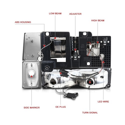 F-Style LED DRL Smoked Lens Headlight+Bumper Lamp for Chevy C/K Truck 1988-1993 - Picture 4 of 13