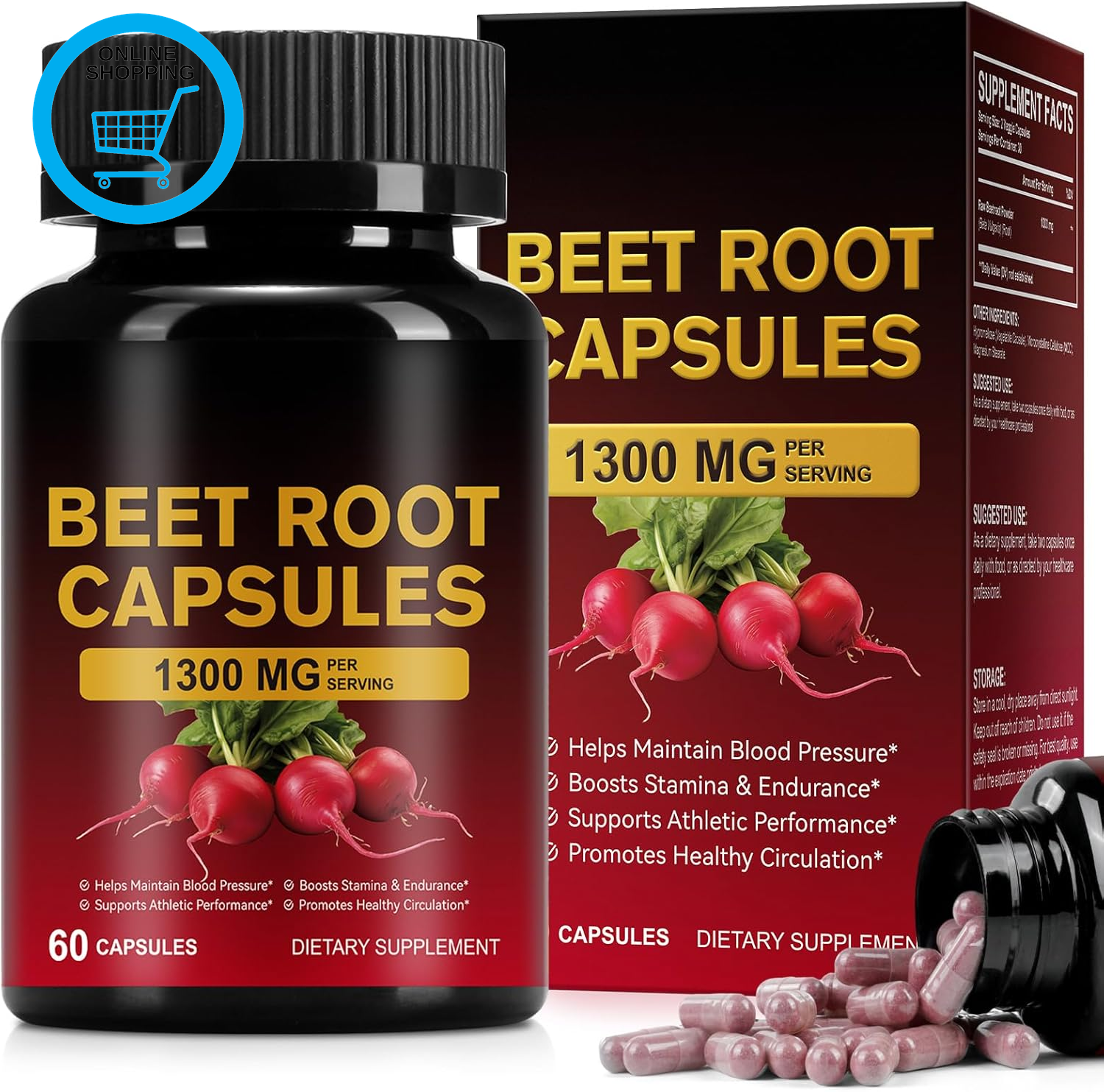 Beetroot Capsules 1300Mg, Beetroot Powder for Endurance Support & Energy, Vegan