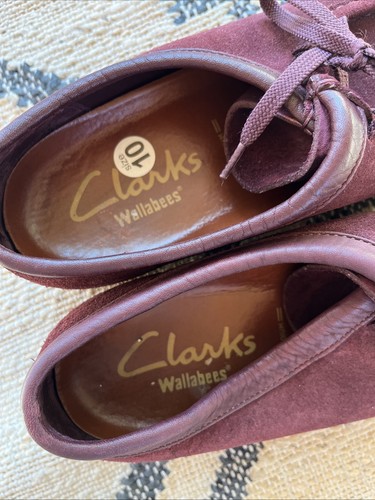 Zapatos de Colección Clark’s Wallabies Para Mujer 10M Borgoña Gamuza Suela de Goma Borde de Cuero - Imagen 10 de 11