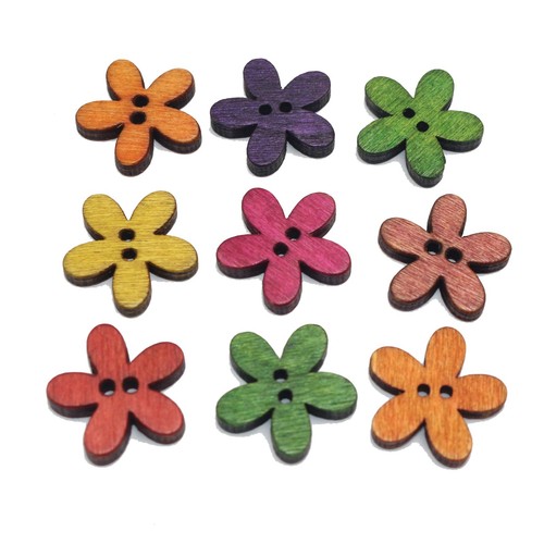 100pcs 20mm Mixed Color Flower Wood Buttons - 2-Hole Sewing Decorations for DIY - Picture 6 of 13