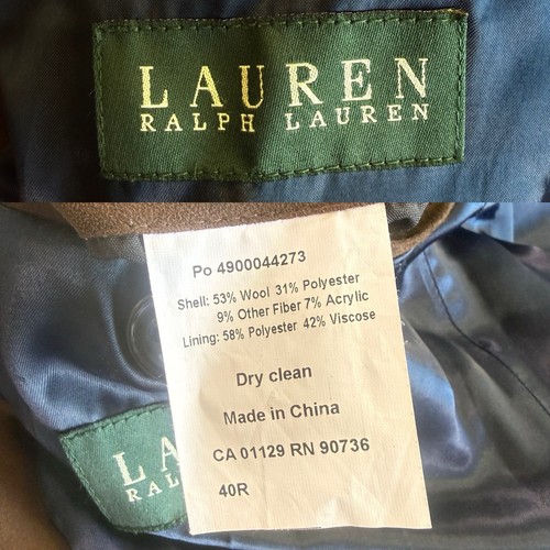 Ralph Lauren Peacoat Overcoat Mens 40R M Double Breasted Wool Blend Notch Collar - Picture 5 of 17