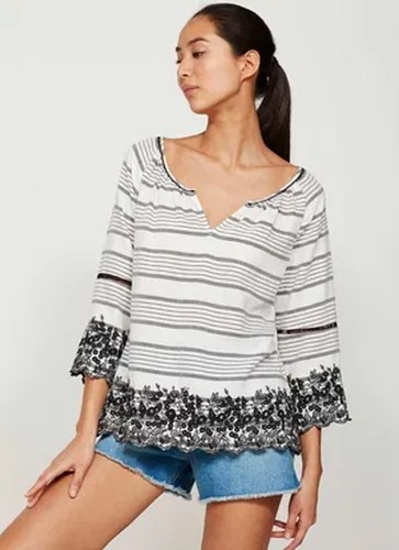 MINT VELVET Stripe Embroidered Blouse Size 10