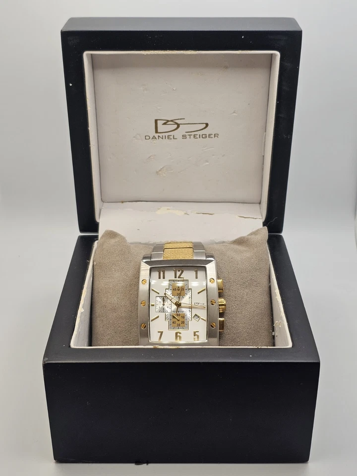 Raro Reloj DANIEL STEIGER Modelo 389 Dos Tonos Para Hombre Cronógrafo Fecha Acero Inoxidable WR Foto 2 de 4
