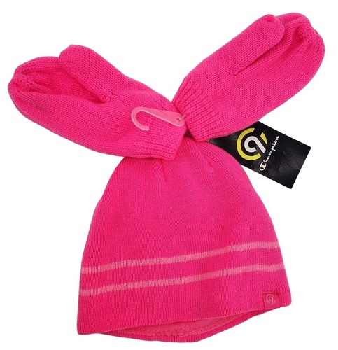 Champion Kids Matching Set Girls Beanie Mittens Knit Pink Outdoor Winter Snow - Picture 4 of 11