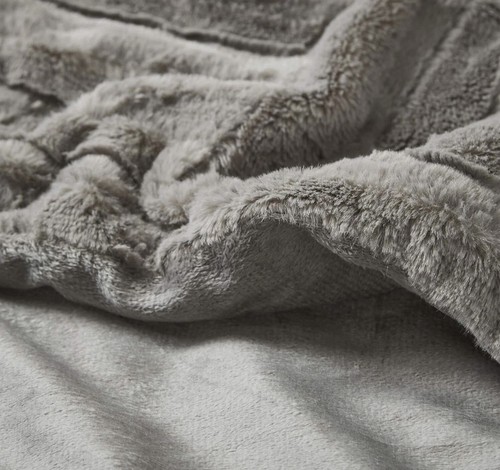 MADISON PARK FAUX FUR  ARTIC CHECKERBOARD THROW 50" X 60" GRAY PLUSH **sealed** - Picture 4 of 9