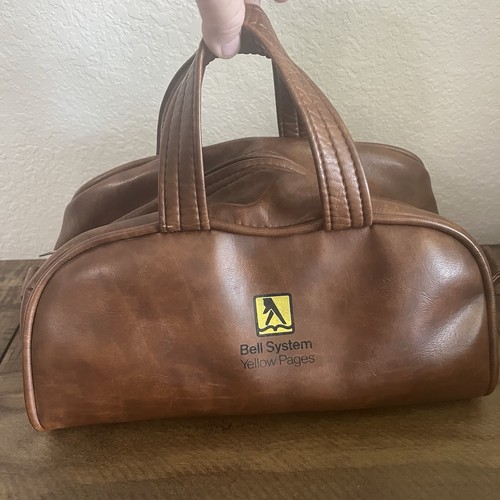 Vintage 70s Bell Systems Yellow Pages Faux Leather Zip Bag