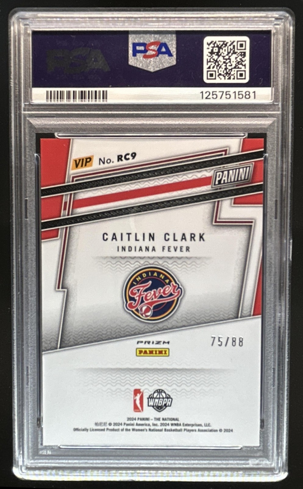 2024 Panini NSCC VIP Party Caitlin Clark Rookies RC Pink Sparkle #/88 PSA 8 view 2