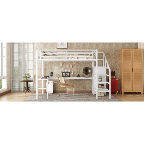 Loft Bed Twin Size with Hall Tree, Charging Station and LED Lights,L-Shaped Desk - Picture 93 of 117