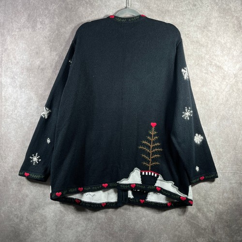 The Quacker Factory Cardigan Sweater Womens 3X Black Snowman Snowflakes Winter - Picture 6 of 10