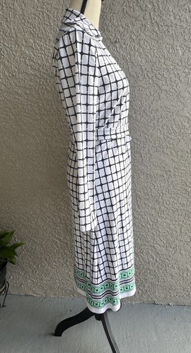 Brooks Brothers Damen Weiß Blau Grün Geometrie Jersey Strick Wickel Kleid Gr. S - Bild 3 von 7