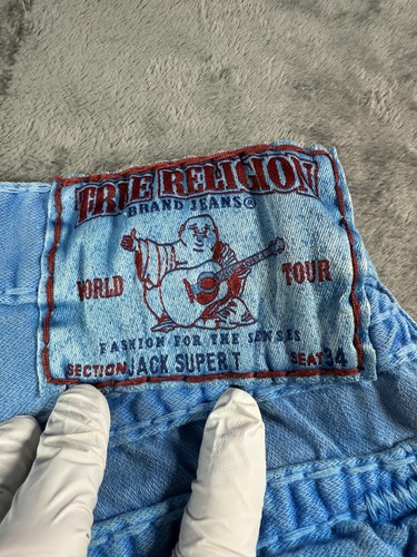 True Religion Jeans Mens 31 Light Royal Blue Jack Super T Button Fly USA Flaps - Picture 17 of 21
