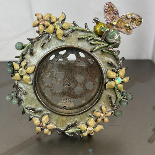 JAY STRONGWATER Bee and Flowers Round Picture Frame Crystals Green Yellow Silver