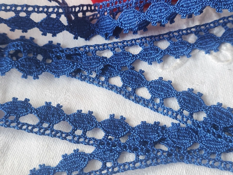 Dentelle vintage bleu DMC    coton large 3 m sur 1,5 cm A5 - Photo 2/4