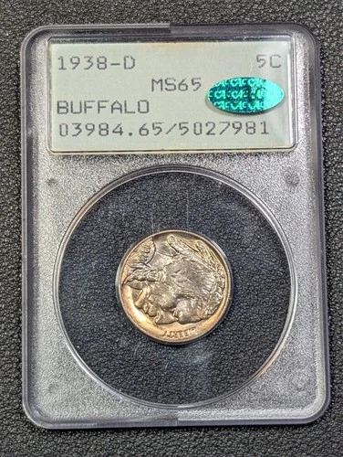 1938-D Buffalo Nickel 5C PCGS RATTLER MS65 CAC - Beautiful Toning! - Ships Free!