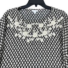 Pure Jill Elements Women S Black Cream Print Embroidered Boxy Crop Top