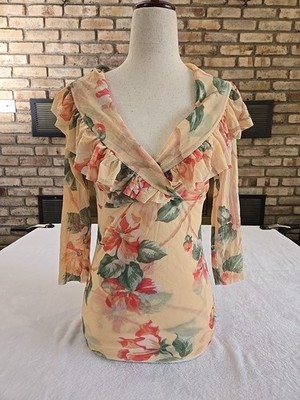 Sweet Pea Vtg Y2K Whimsicle Ruffle Mesh Top Womans Sz Lg Fairycore Romantigoth