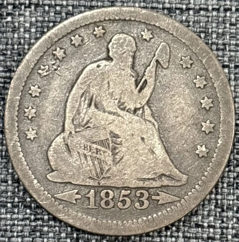 1853 seated liberty quarter arrows rays VG
