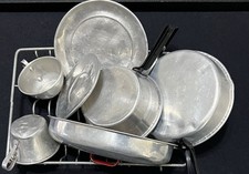 9 Vintage Mini Aluminum Pieces For Kids Kitchen DRYING RACK PLATES PANS CUPS