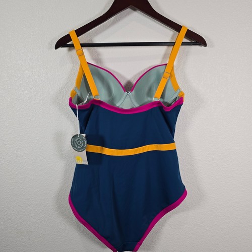 Boden One Piece Swimsuit 34A Navy Pink Yellow Colorblock New with Tags - Picture 8 of 9
